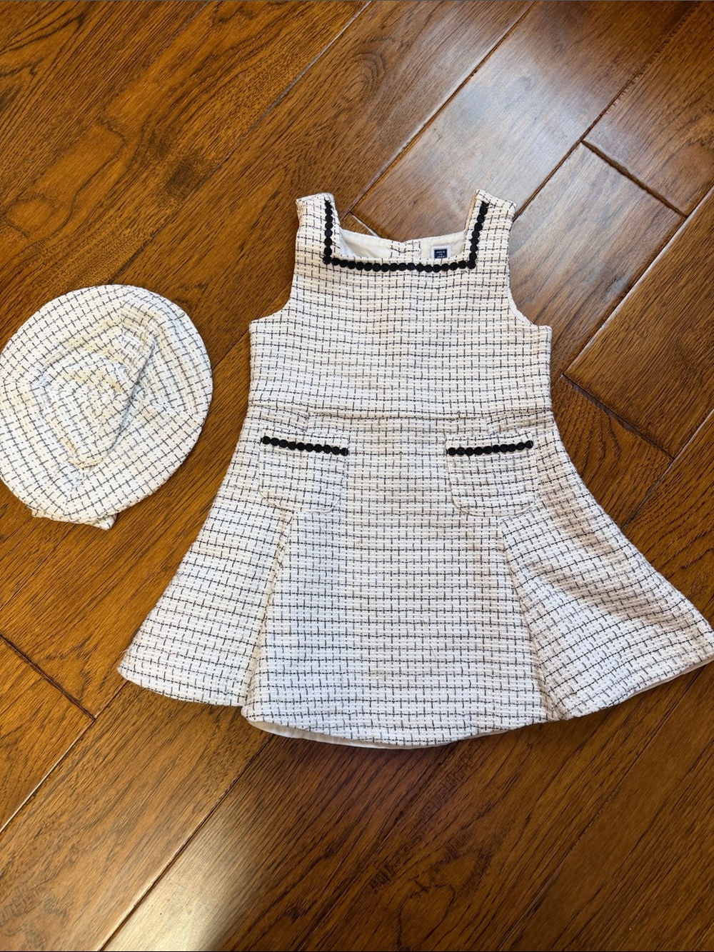 Janie and Jack White and Black Tweed Fit & Flare Dress with Matching Hat